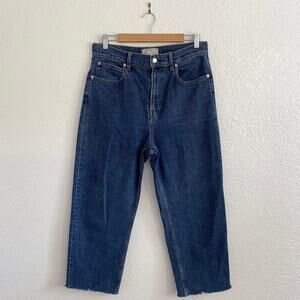Everlane The Way High Jean Crop Raw Hem Medium Dark Blue‎ Organic Cotton Size 30